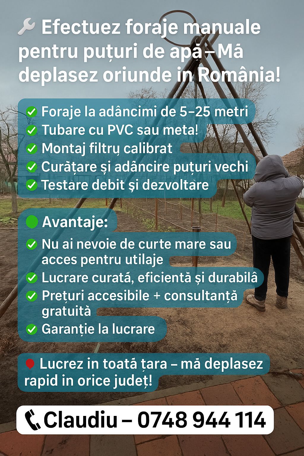 Foraje puturi apă 80 lei m